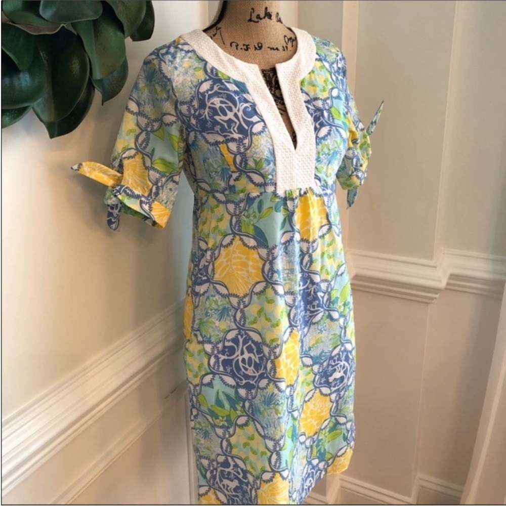 Lilly Pulitzer Blue, Yellow & White Printed Cotton Tunic Dress